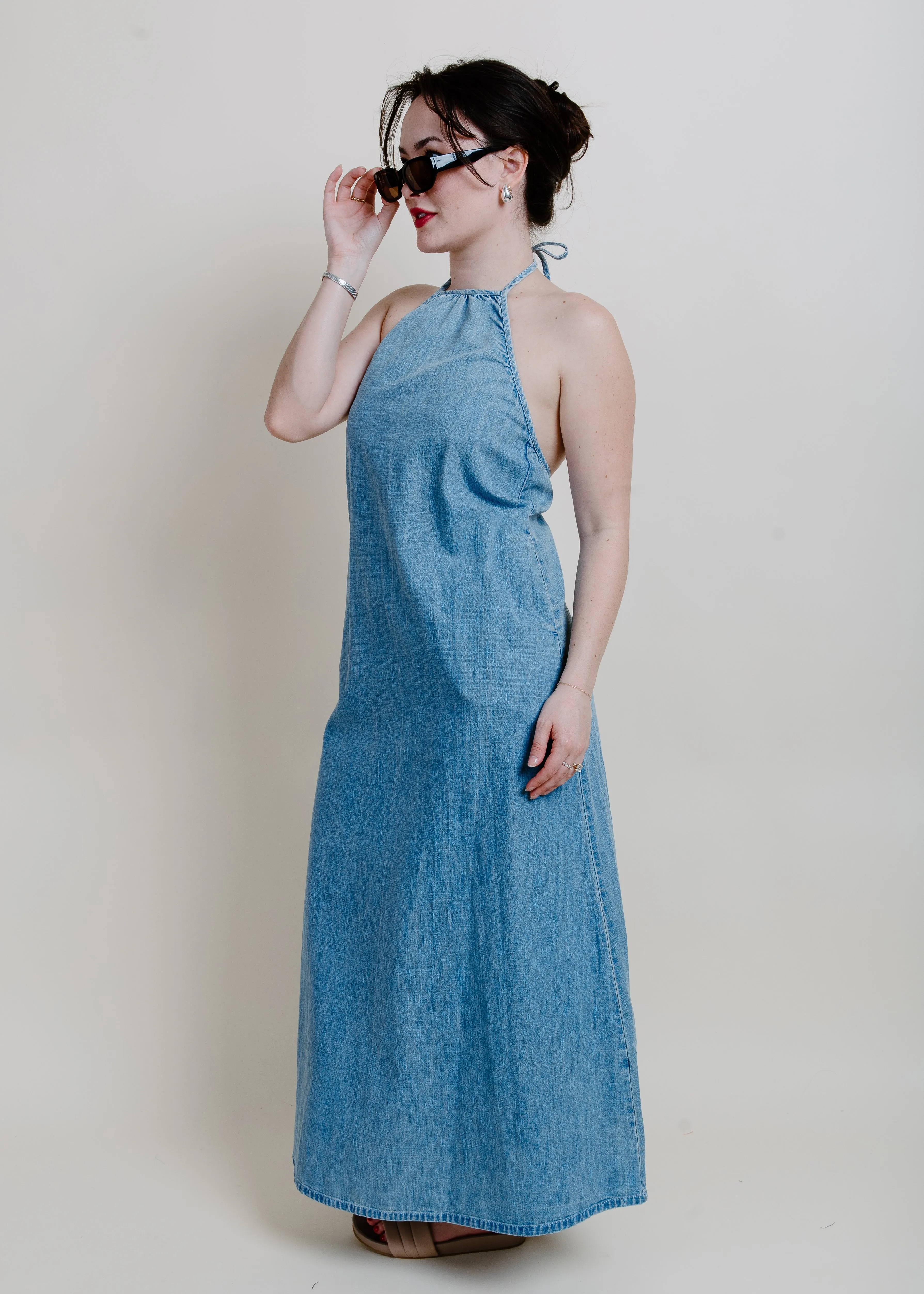Maryline Washed Denim Maxi Dress