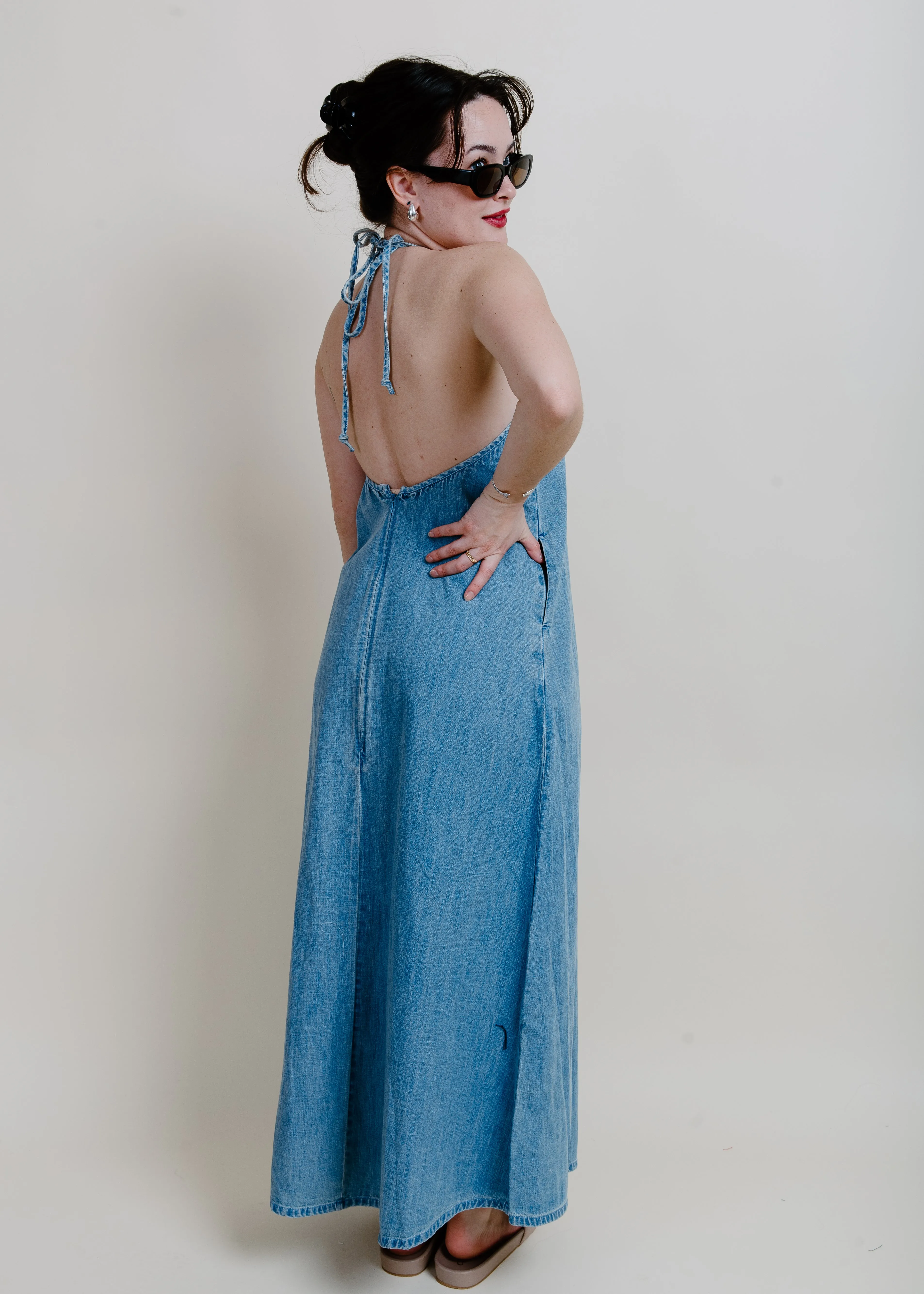 Maryline Washed Denim Maxi Dress