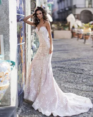 Mermaid Wedding Gowns Vestido De Novia Sirena See Through Crystal Up Back Lace Elegant Trumpet Bridal Dress Gelinlik