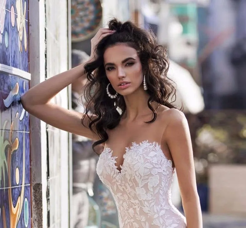 Mermaid Wedding Gowns Vestido De Novia Sirena See Through Crystal Up Back Lace Elegant Trumpet Bridal Dress Gelinlik