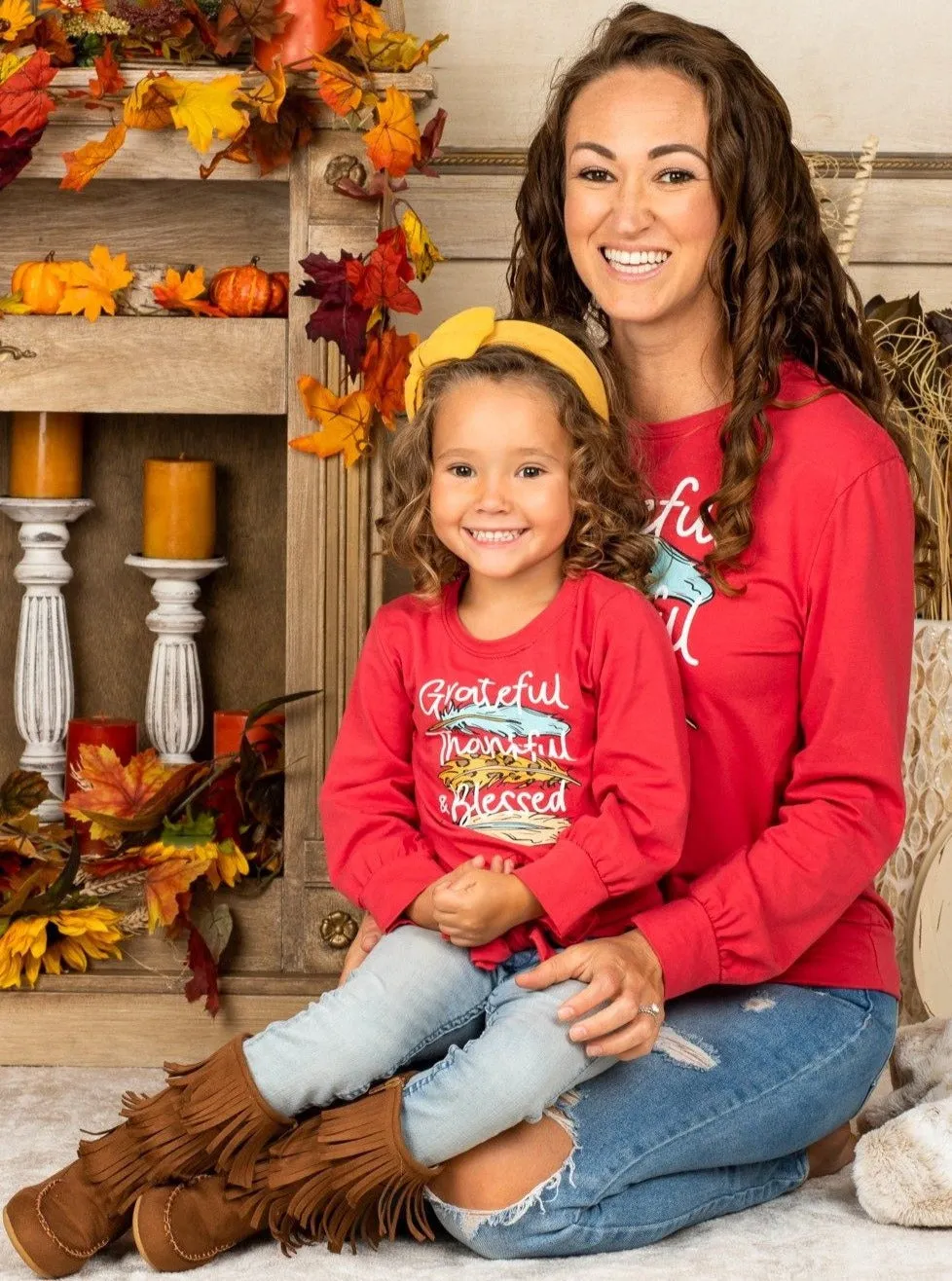 Mommy and Me Grateful, Thankful and Blessed Knot Hem Top