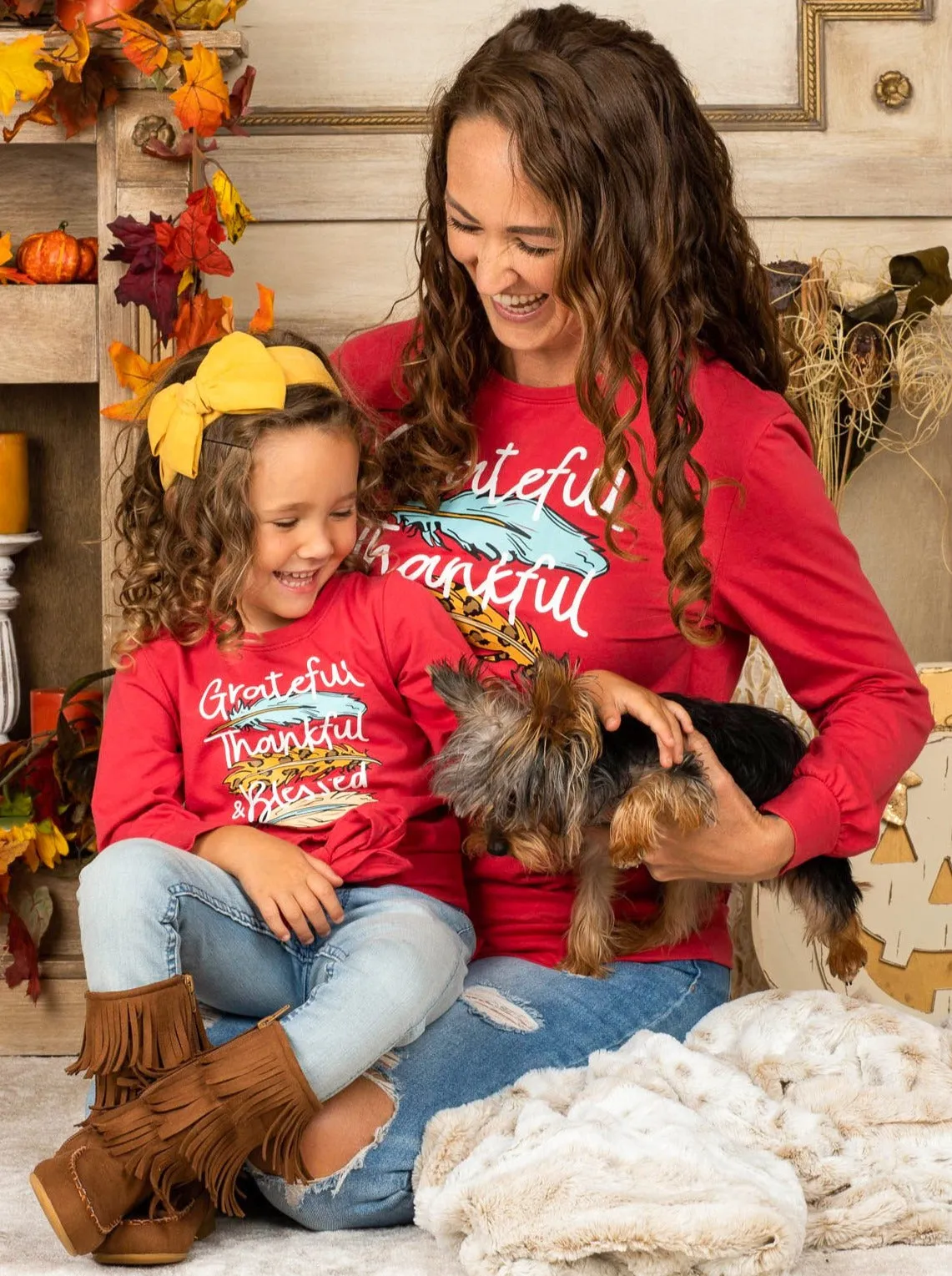 Mommy and Me Grateful, Thankful and Blessed Knot Hem Top