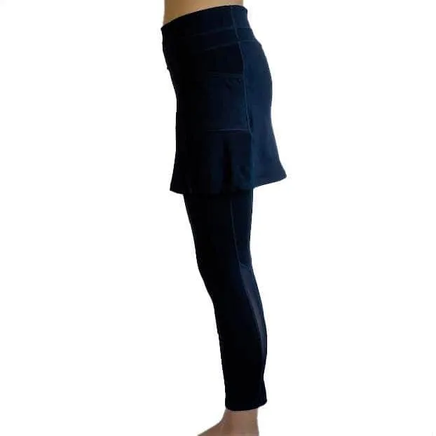 Navy Blue Mid-Calf Skirted Leggings with Pockets