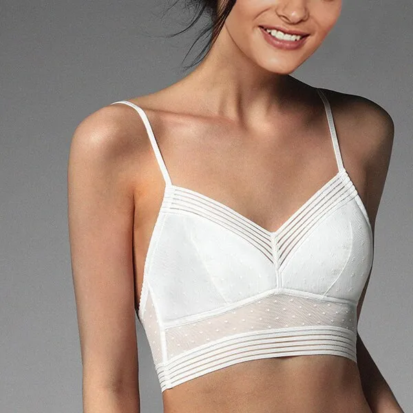 New Sexy Low Back Lace Bralette White Backless Bra dot mesh Ultra Thin Underwear Women Lingerie Sexy Tank Tops Bra