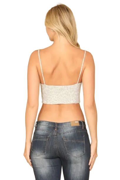 Oatmeal Grey Spaghetti Strap Twist Front Leopard Bralette Top  - Pack of 5