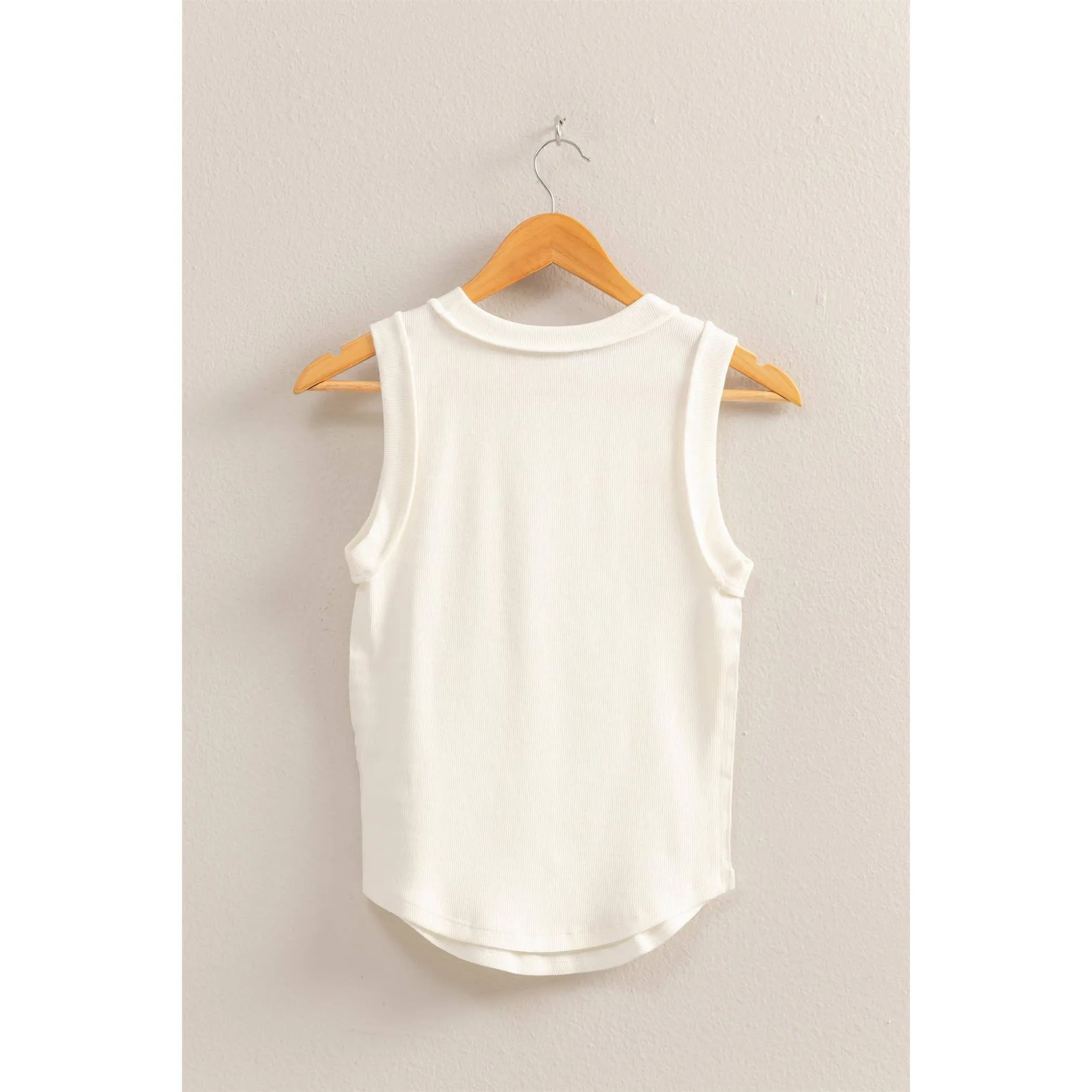 Off White Blue Round Neck Ribbed Tank Top