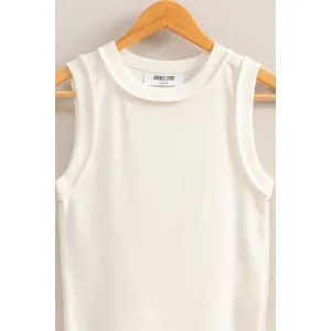 Off White Blue Round Neck Ribbed Tank Top