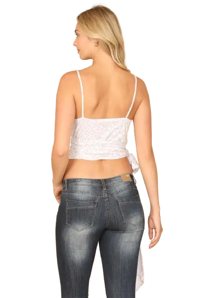 Off White Light Grey Leopard Spaghetti Strap Side Tie Crop Cop - Pack of 5