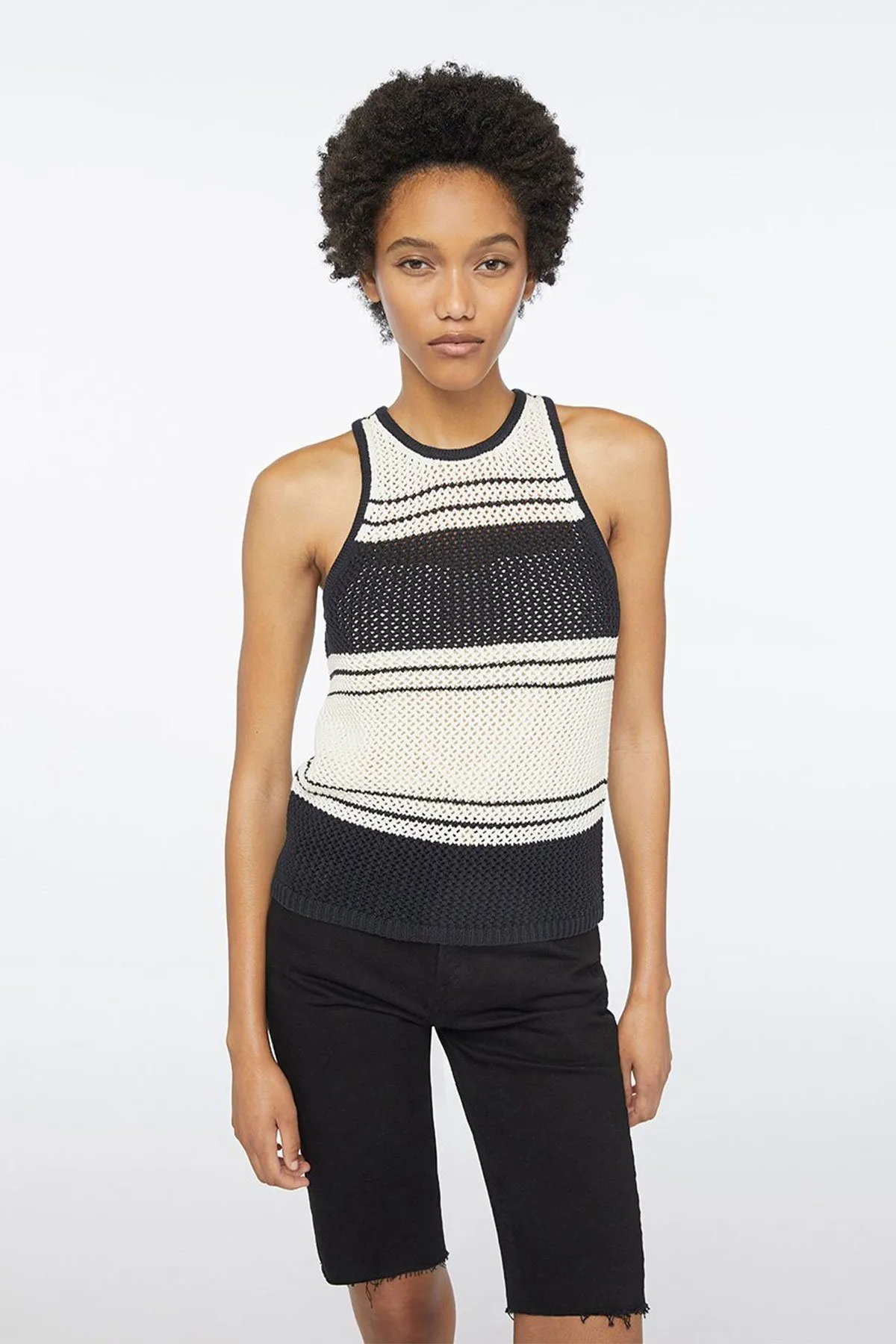 Open Knit Stripe Tank Off White Multi