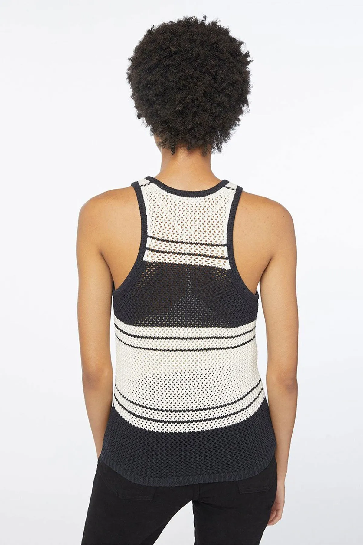 Open Knit Stripe Tank Off White Multi
