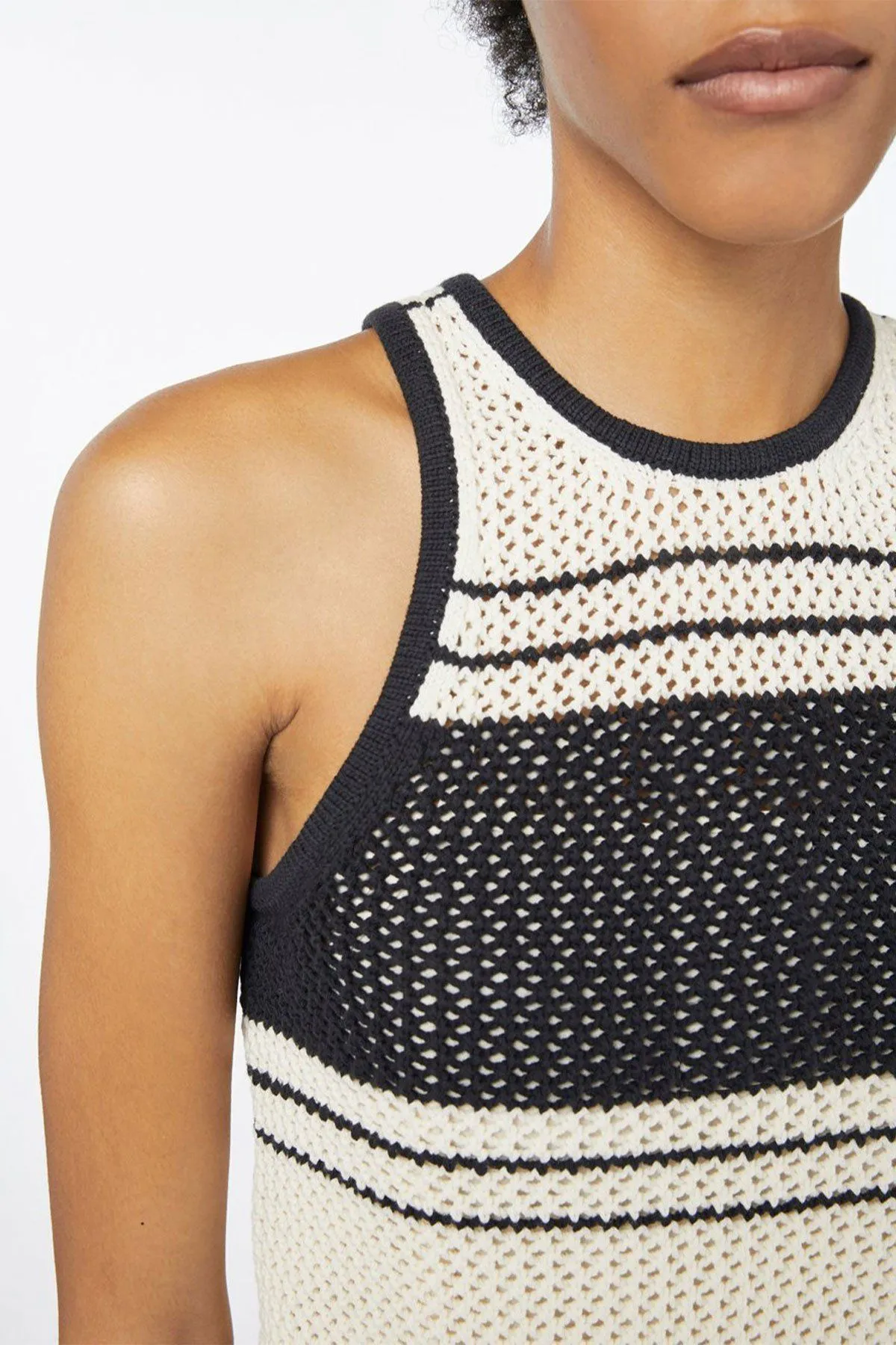 Open Knit Stripe Tank Off White Multi