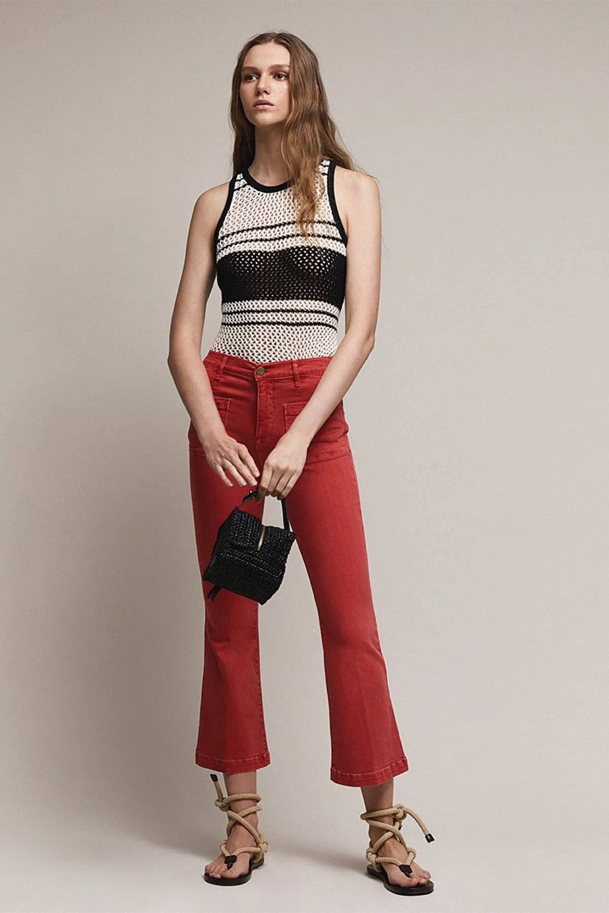 Open Knit Stripe Tank Off White Multi