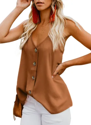 Orange Spaghetti Strap Buttoned Tank Top