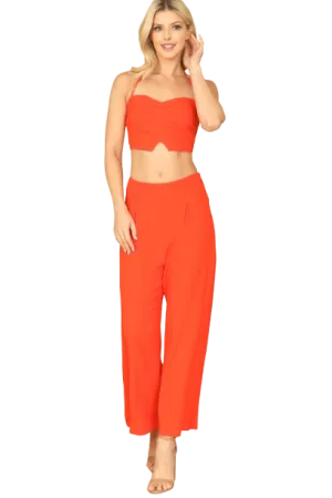 Orange Spaghetti Strap Floral Crop Top and Pants Set - Pack of 5