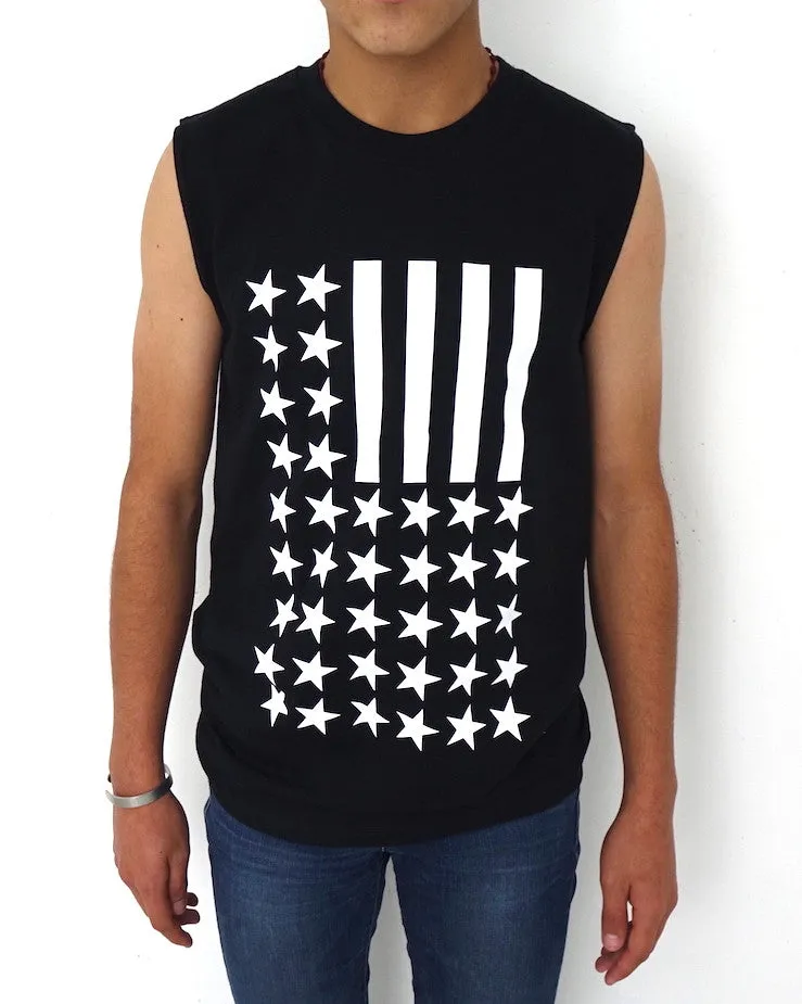 Playera sin Mangas Tank Top Stars Stripes Barras Estrellas Negra iconoclast by VOGUETI