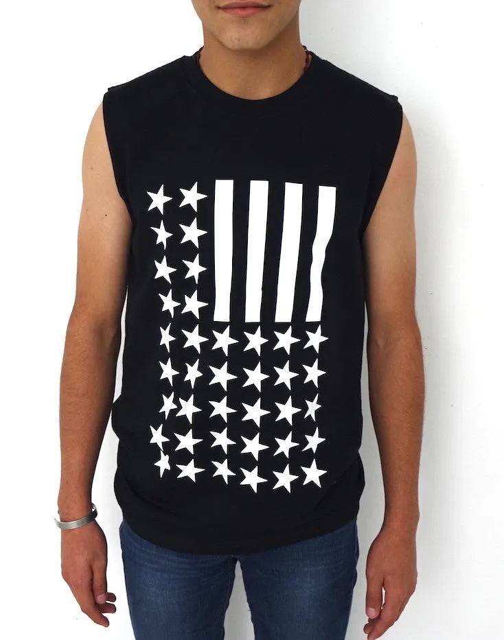 Playera sin Mangas Tank Top Stars Stripes Barras Estrellas Negra iconoclast by VOGUETI