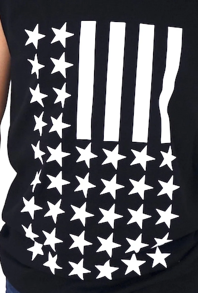 Playera sin Mangas Tank Top Stars Stripes Barras Estrellas Negra iconoclast by VOGUETI