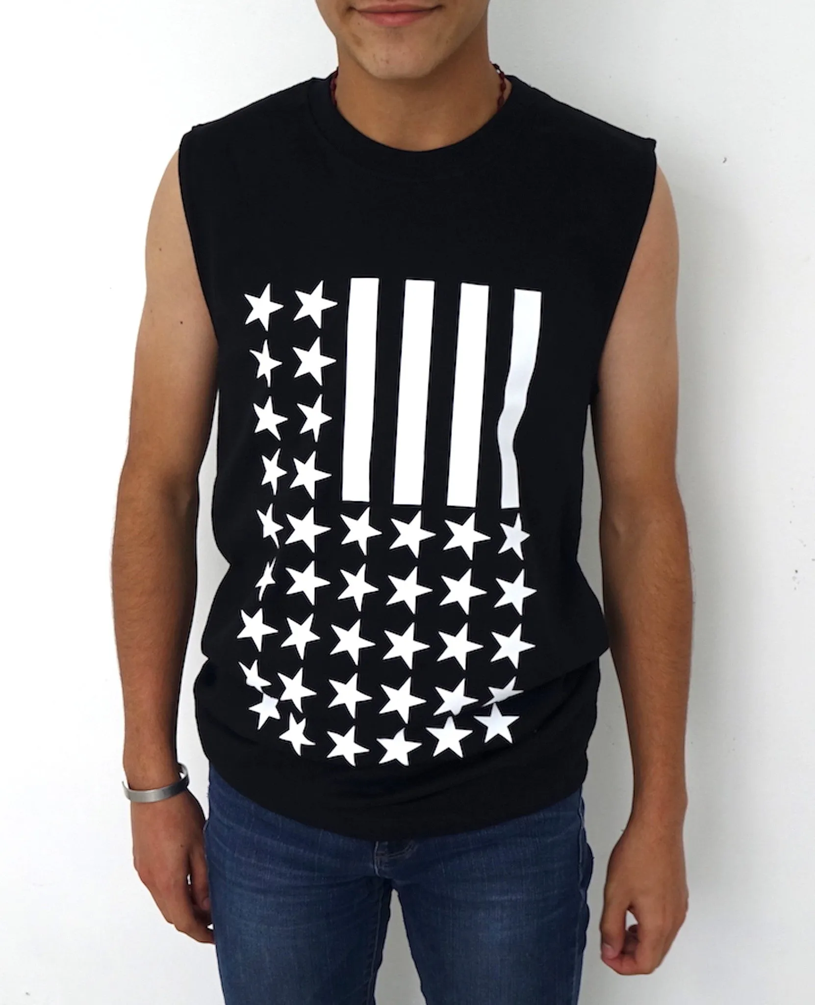 Playera sin Mangas Tank Top Stars Stripes Barras Estrellas Negra iconoclast by VOGUETI