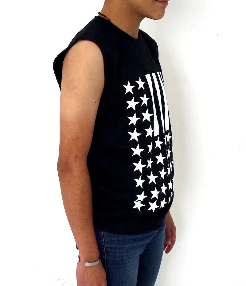 Playera sin Mangas Tank Top Stars Stripes Barras Estrellas Negra iconoclast by VOGUETI