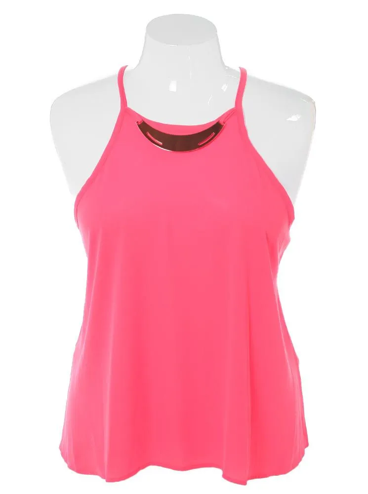 Plus Size Gold Glam Sheer Pink Top