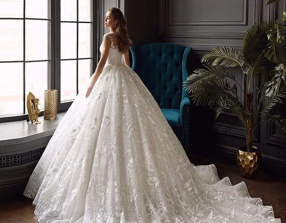 Princess Wedding Dresses A-line Vestidos De Novia Renda Floor Length Pearls Lace Wedding Gowns Plus Size Suknia Slubna