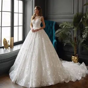 Princess Wedding Dresses A-line Vestidos De Novia Renda Floor Length Pearls Lace Wedding Gowns Plus Size Suknia Slubna