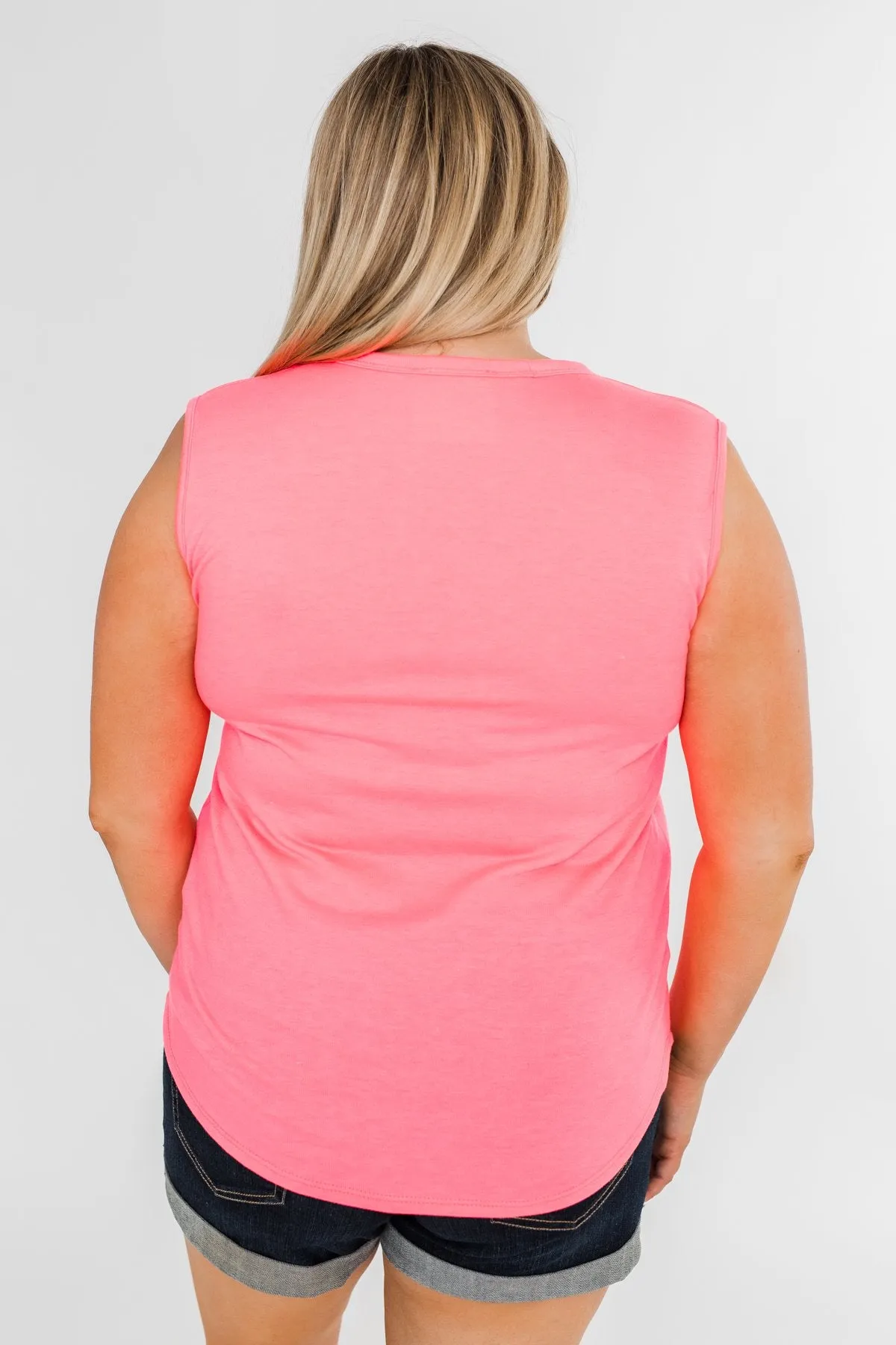 "Vacay" Graphic Tank Top- Neon Pink