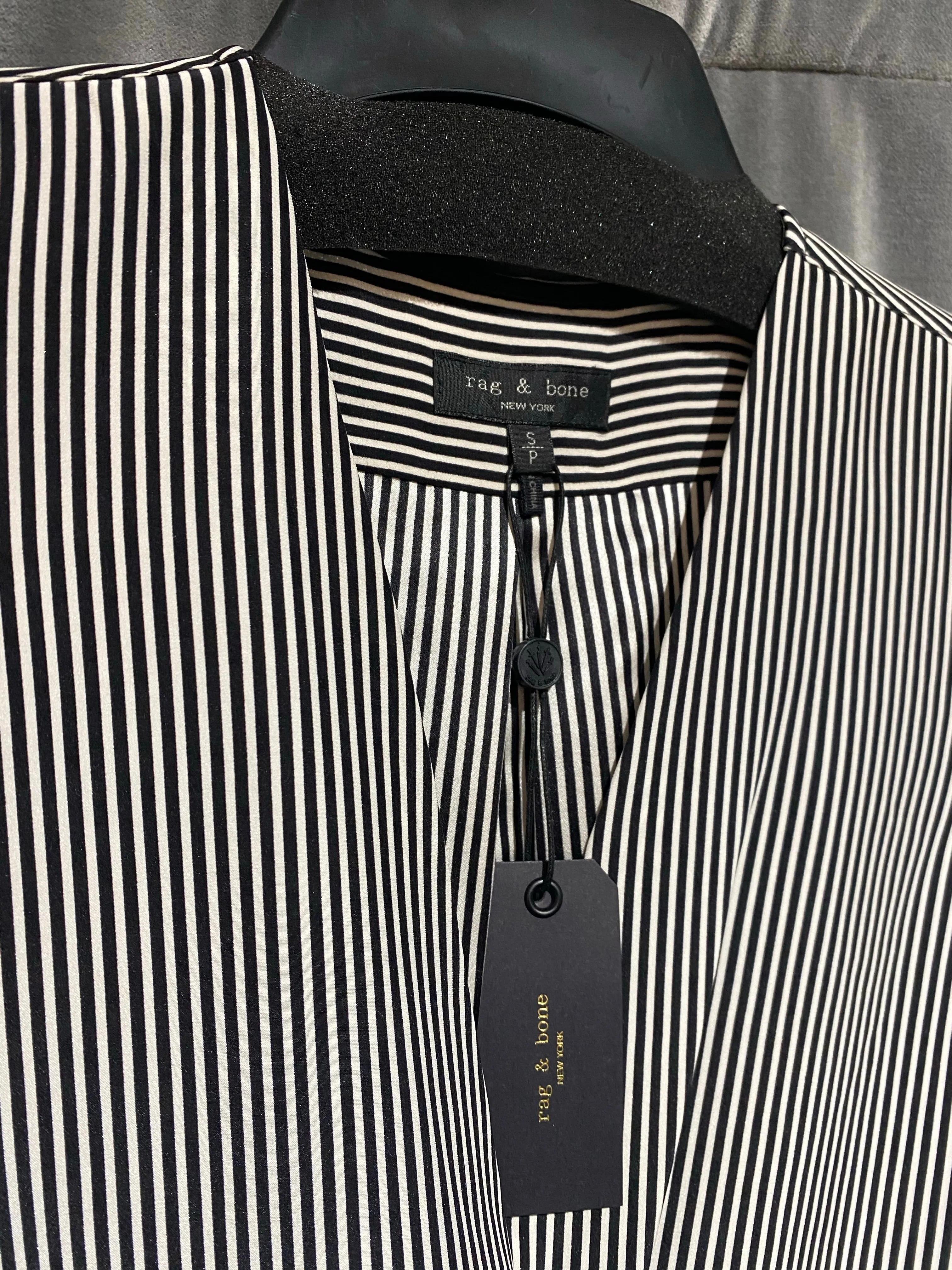 Rag & Bone Black and White Striped Sleeves Wrap Front Tank