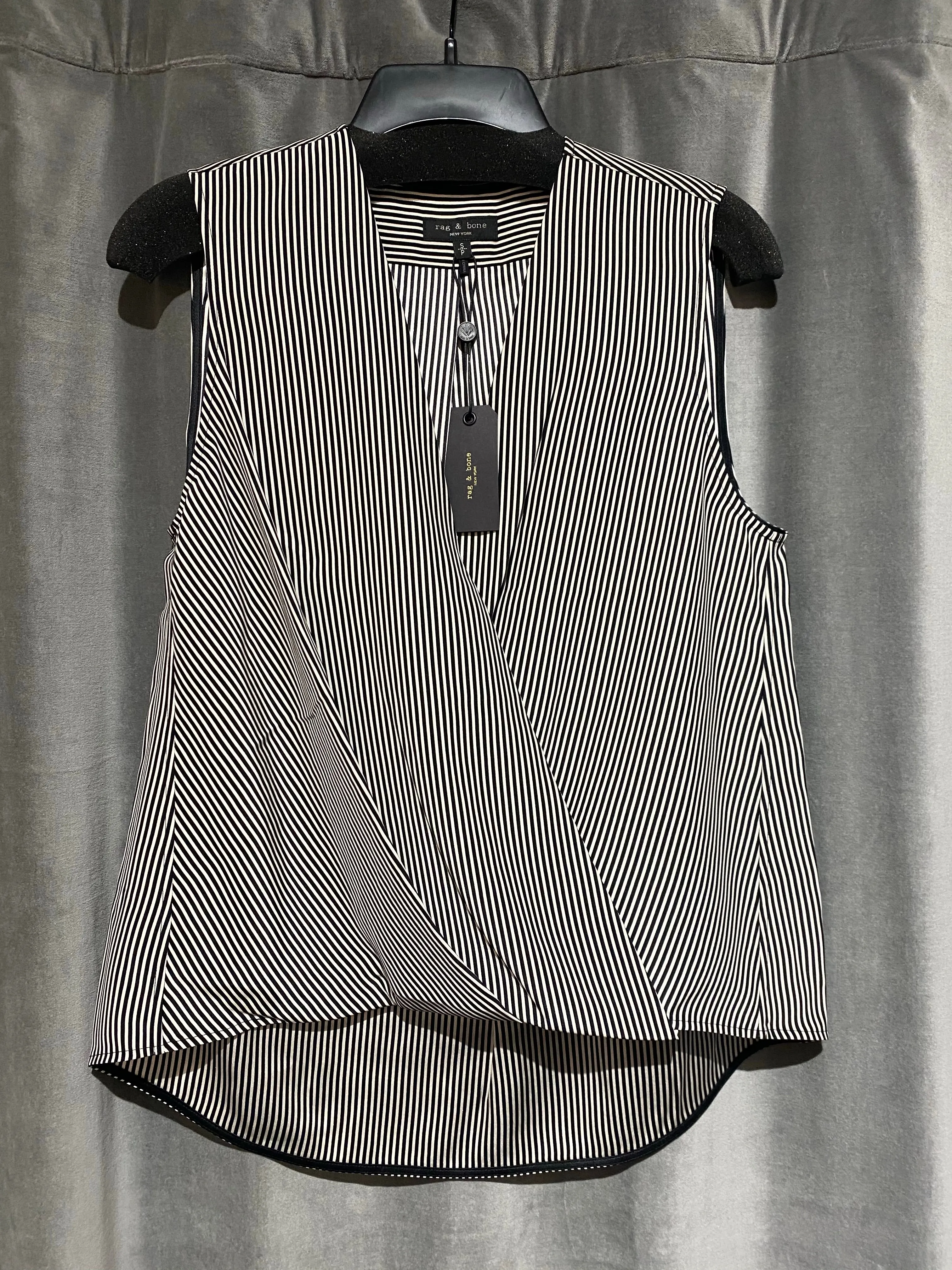 Rag & Bone Black and White Striped Sleeves Wrap Front Tank