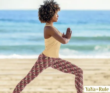 Red Mustard Scalloped African Print Yoga Leggings