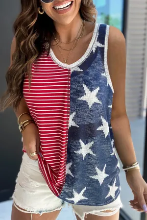 Red Stripes and Stars Flag Tank Top