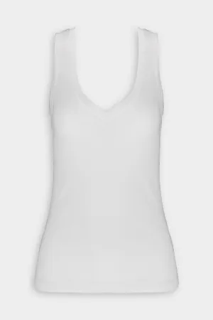 Ribbed V Slim Tank in White