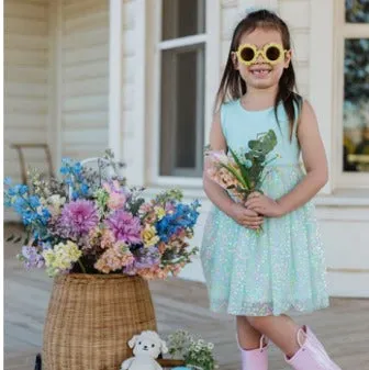 Robin's Egg Confetti Flower Tank Tutu Dress | Sweet Wink