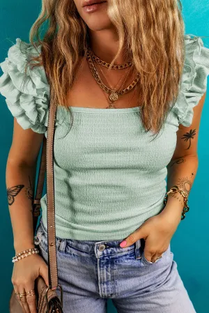 Ruffle Strap Crinkle Tank Top