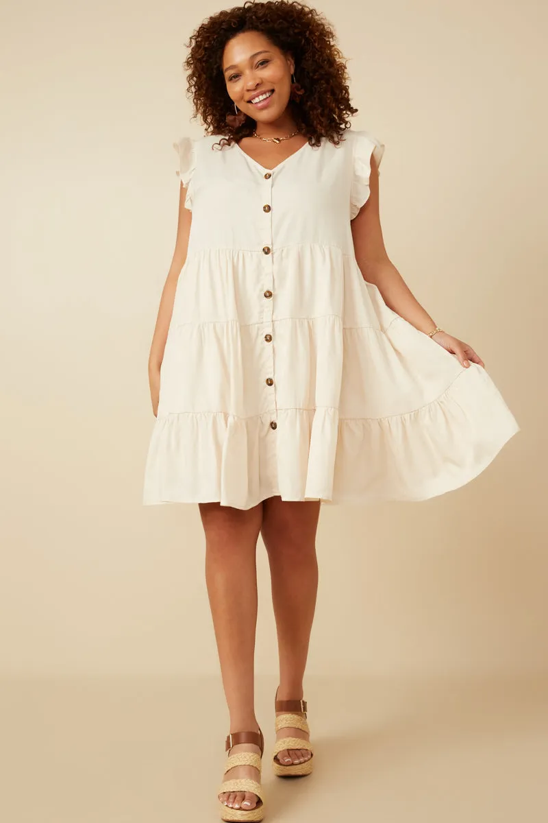 Ruffled Button Down Tiered Tank Dress