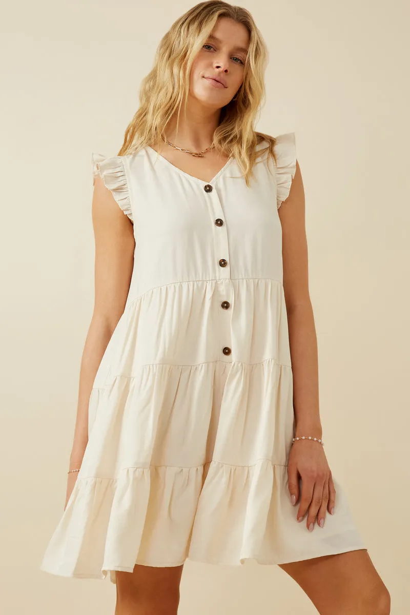 Ruffled Button Down Tiered Tank Dress