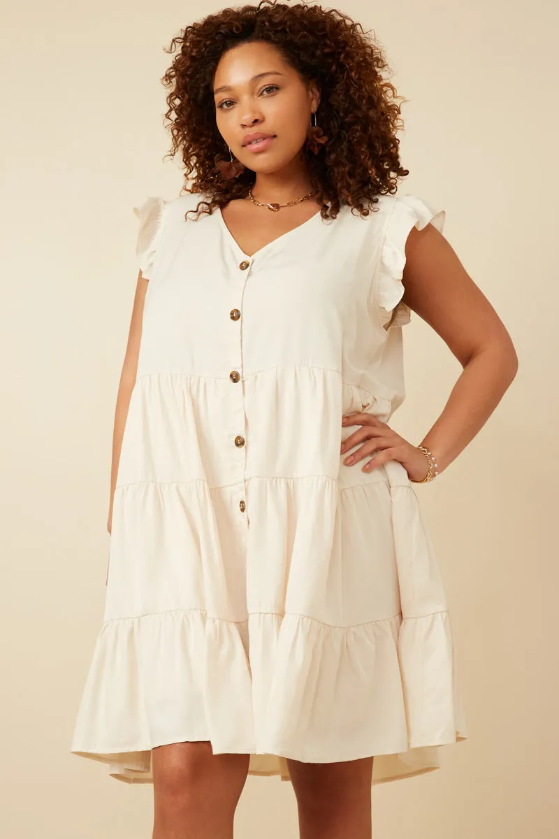 Ruffled Button Down Tiered Tank Dress