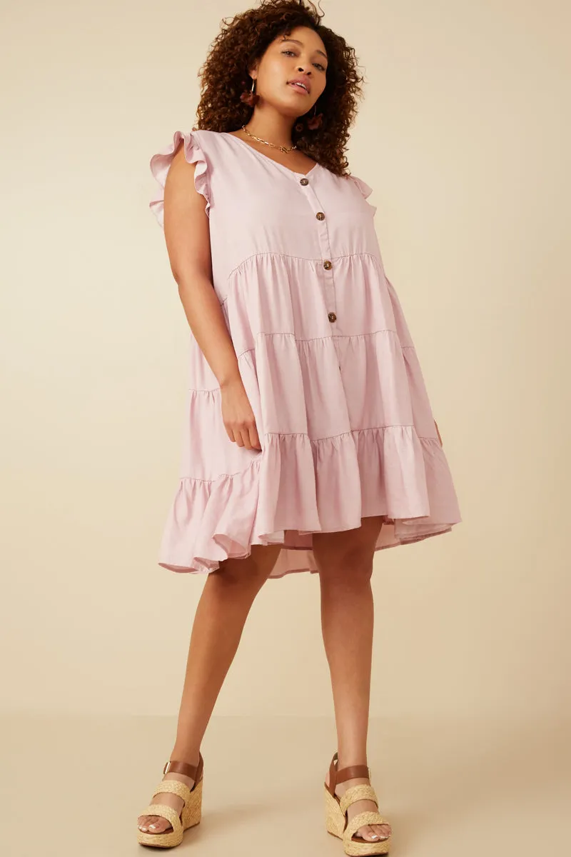 Ruffled Button Down Tiered Tank Dress
