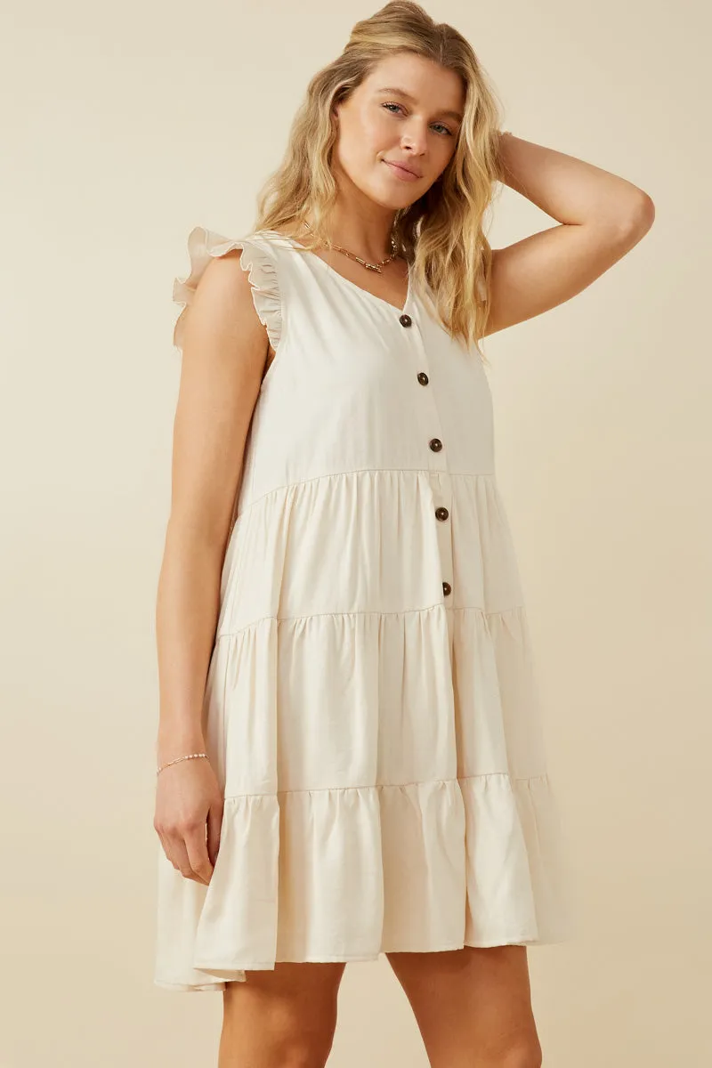 Ruffled Button Down Tiered Tank Dress