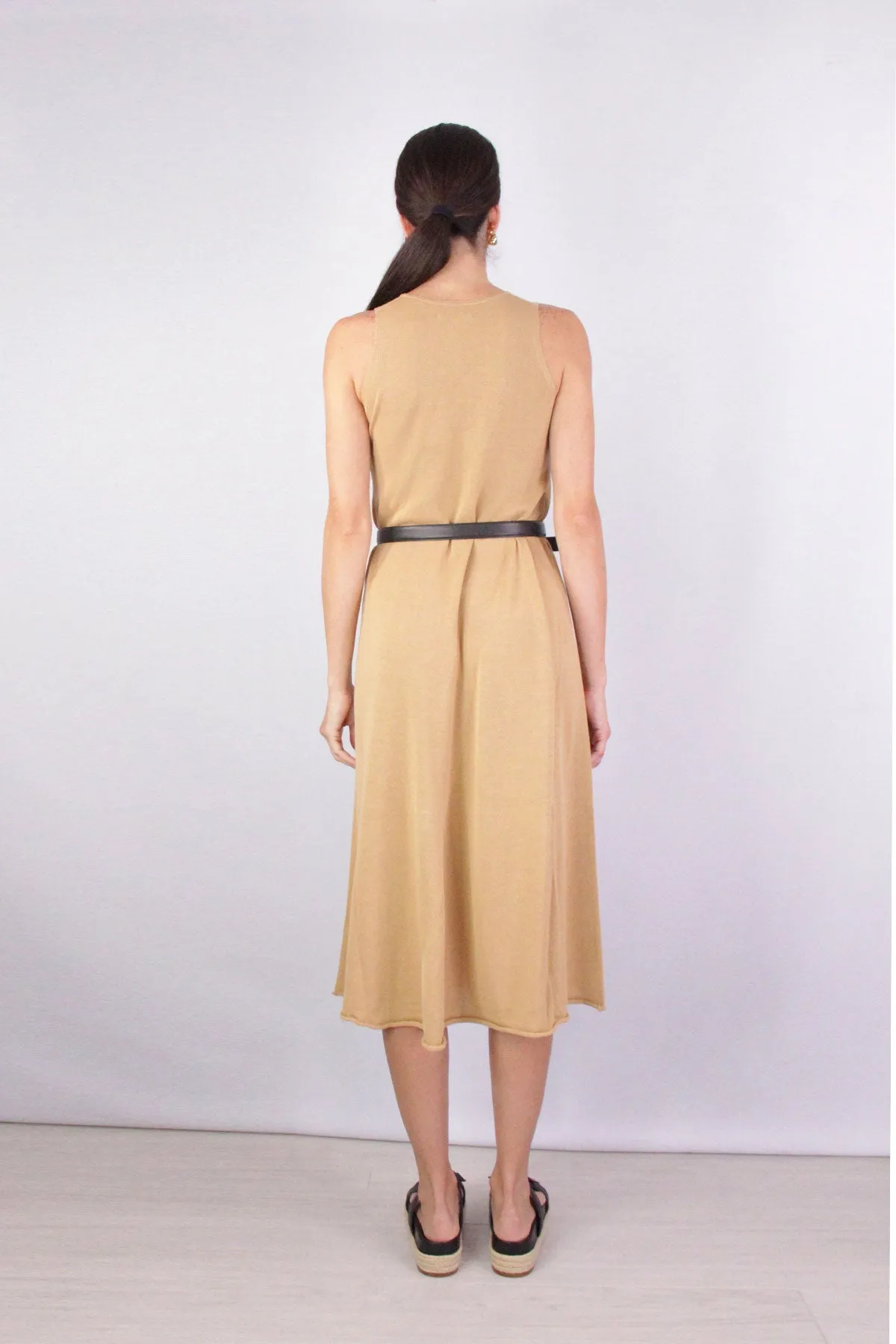 Shirred Tank Dress in Pale Walnut
