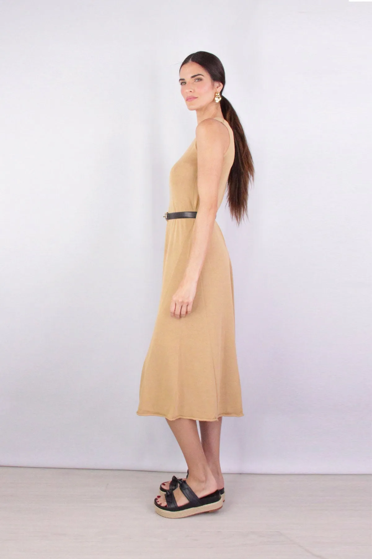Shirred Tank Dress in Pale Walnut