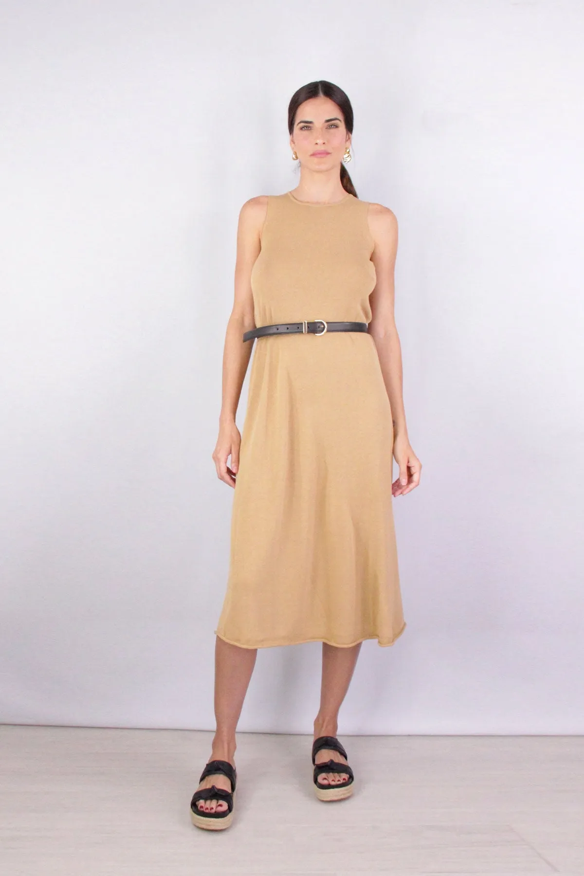 Shirred Tank Dress in Pale Walnut