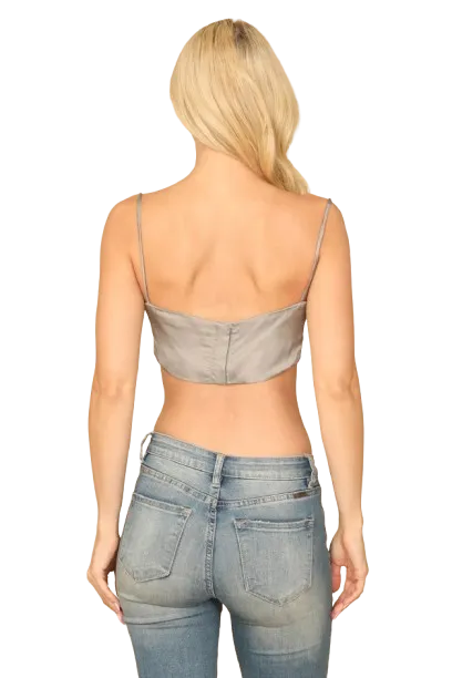 Silver Spaghetti Strap Satiny Crop Top - Pack of 5