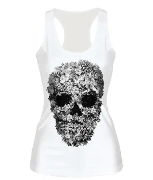 Skull Head Design 3D Print White Tank Top