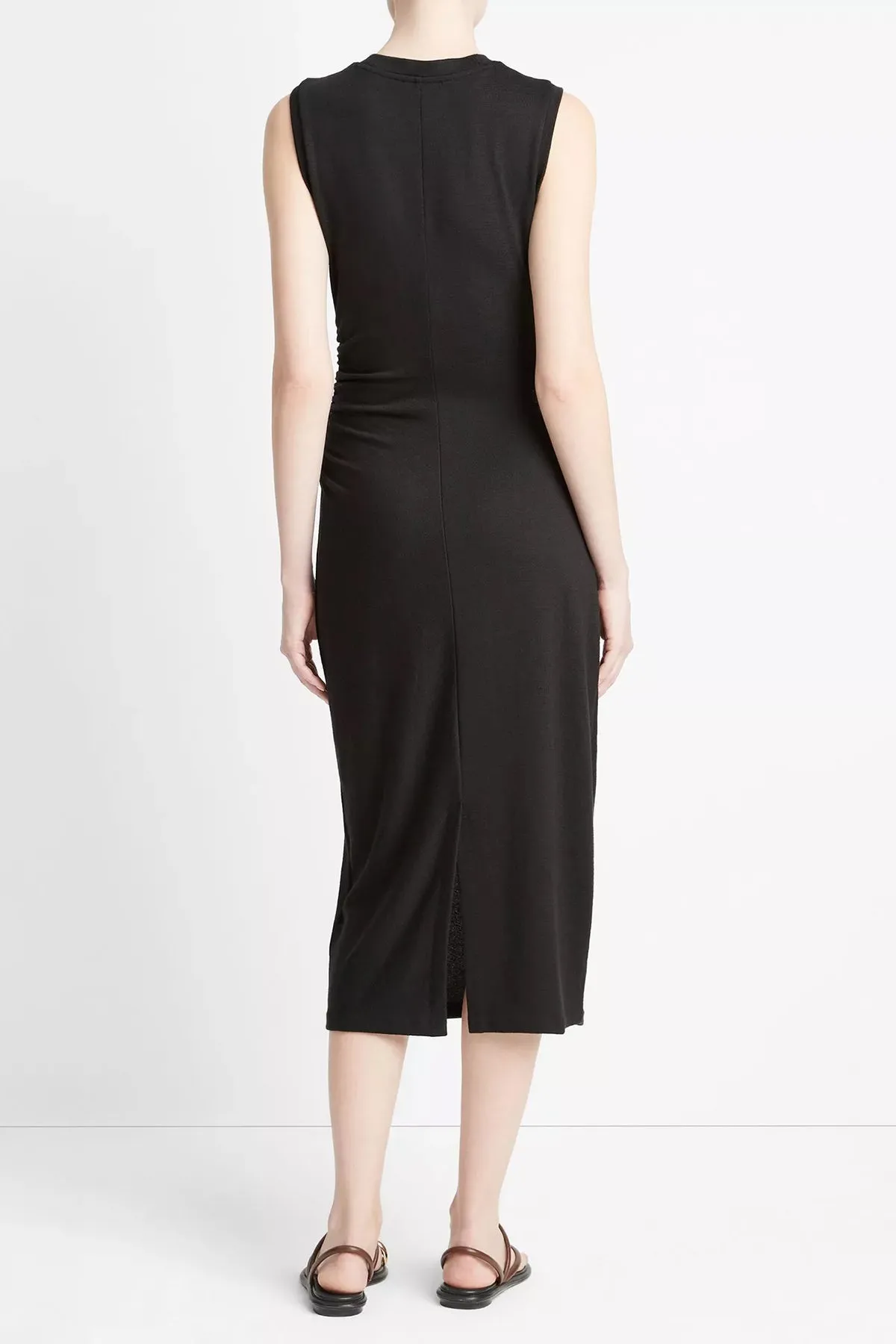 Sleeveless Gathered-Waist Dress in Black