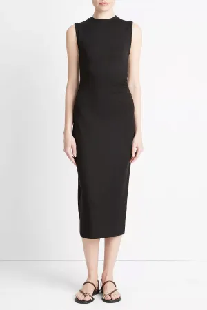 Sleeveless Gathered-Waist Dress in Black