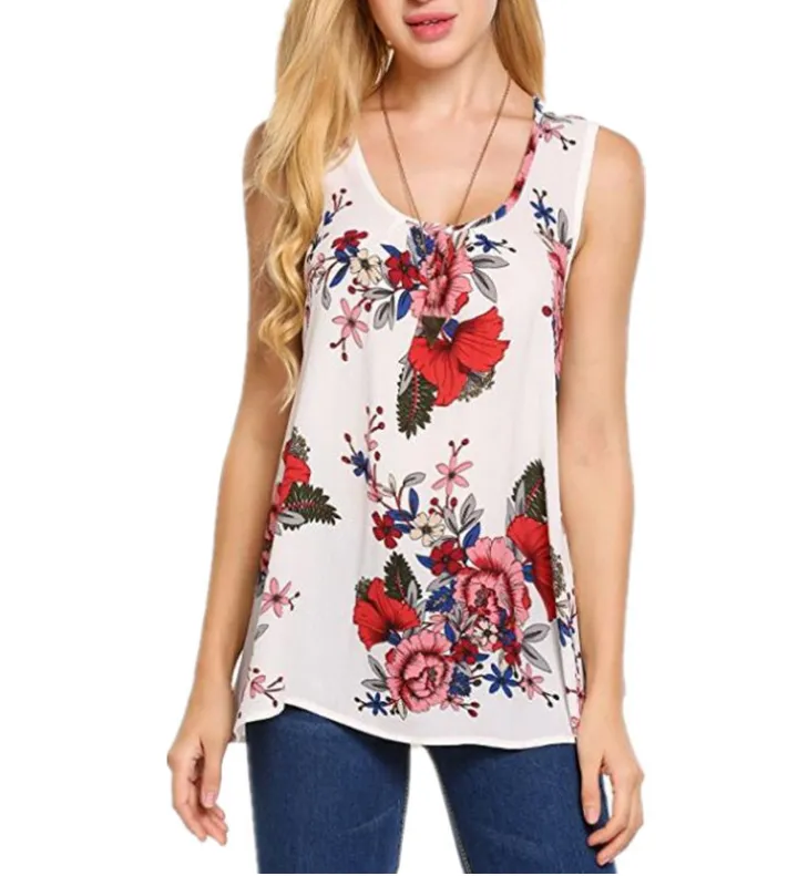 Sleeveless Round Neck Print Pullover Loose T-shirt