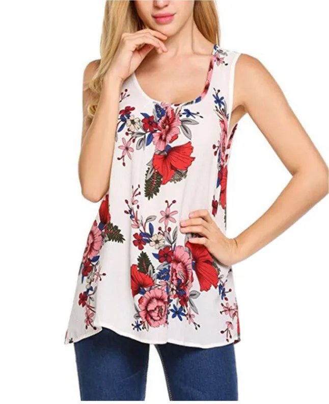 Sleeveless Round Neck Print Pullover Loose T-shirt