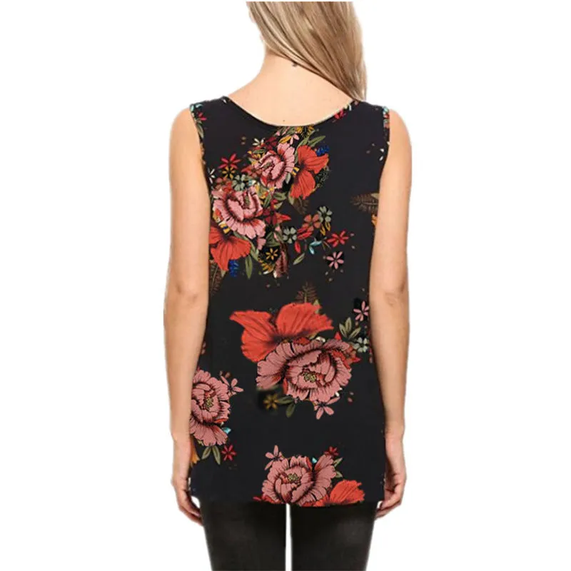 Sleeveless Round Neck Print Pullover Loose T-shirt