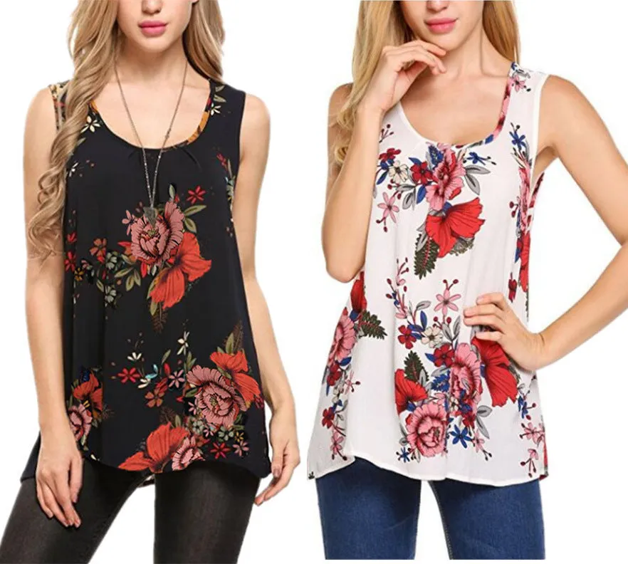 Sleeveless Round Neck Print Pullover Loose T-shirt